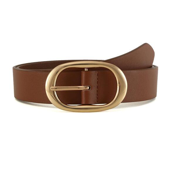 Accessories - 1821 Brown Women Belts For Jeans Dress Waist Belt Ladies Oval Pin Gold